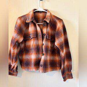 Madewell Orange and Brown Long Sleeve Button Down Shirt